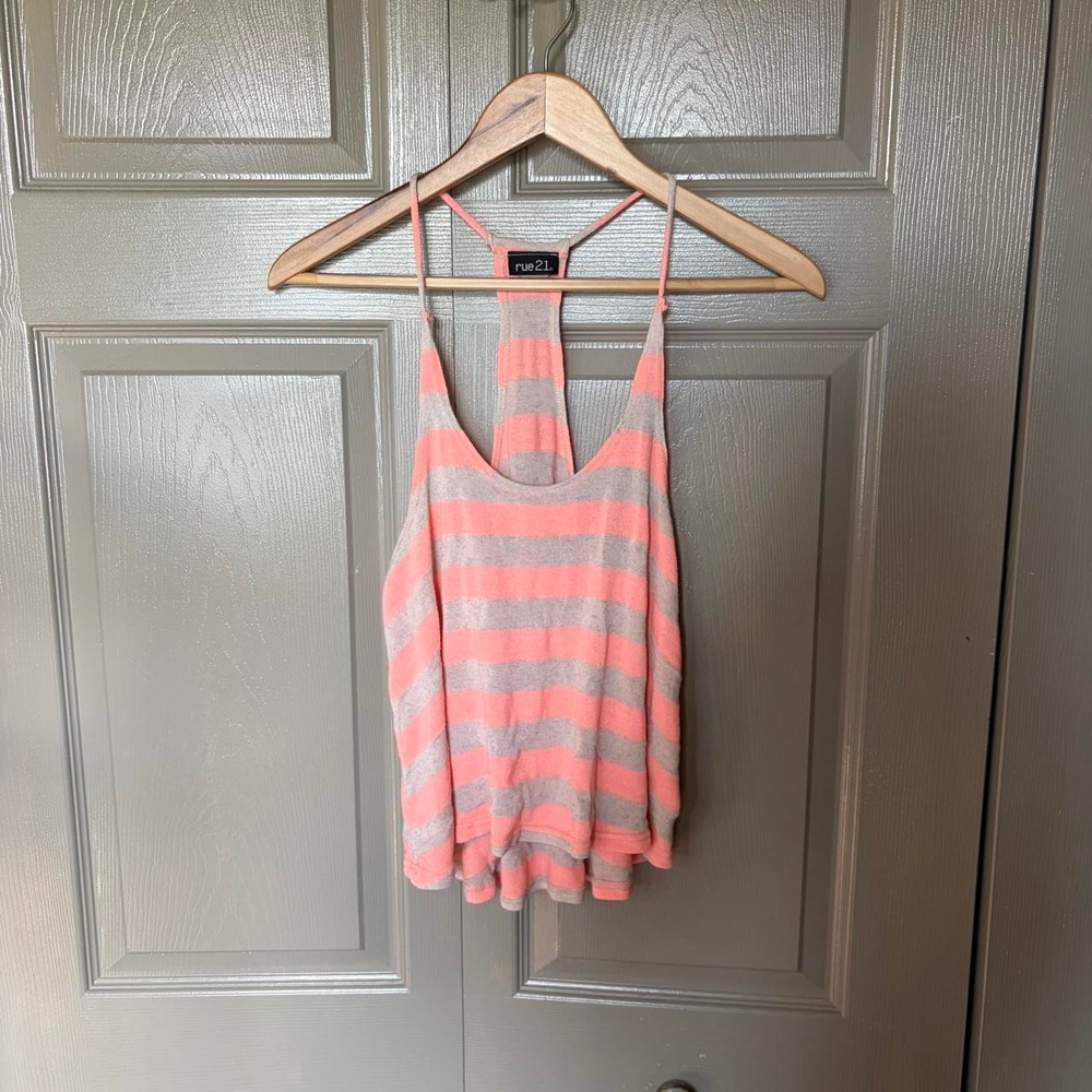 Rue21 Womens Y2K Striped Racerback Cami Tank Top Pink Grey Size S